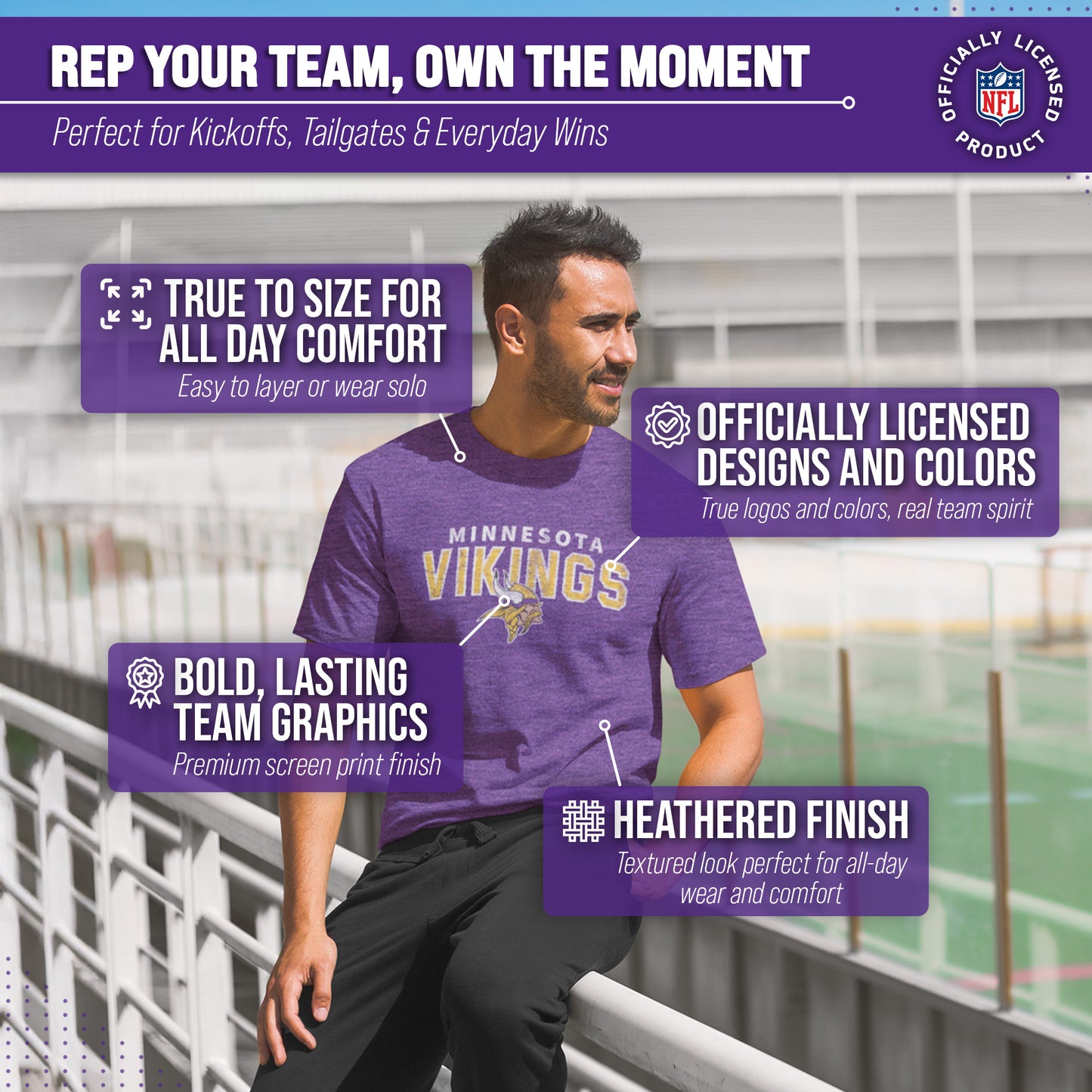 Minnesota Vikings NFL Starting Fresh Short Sleeve Heather T-Shirt - Purple