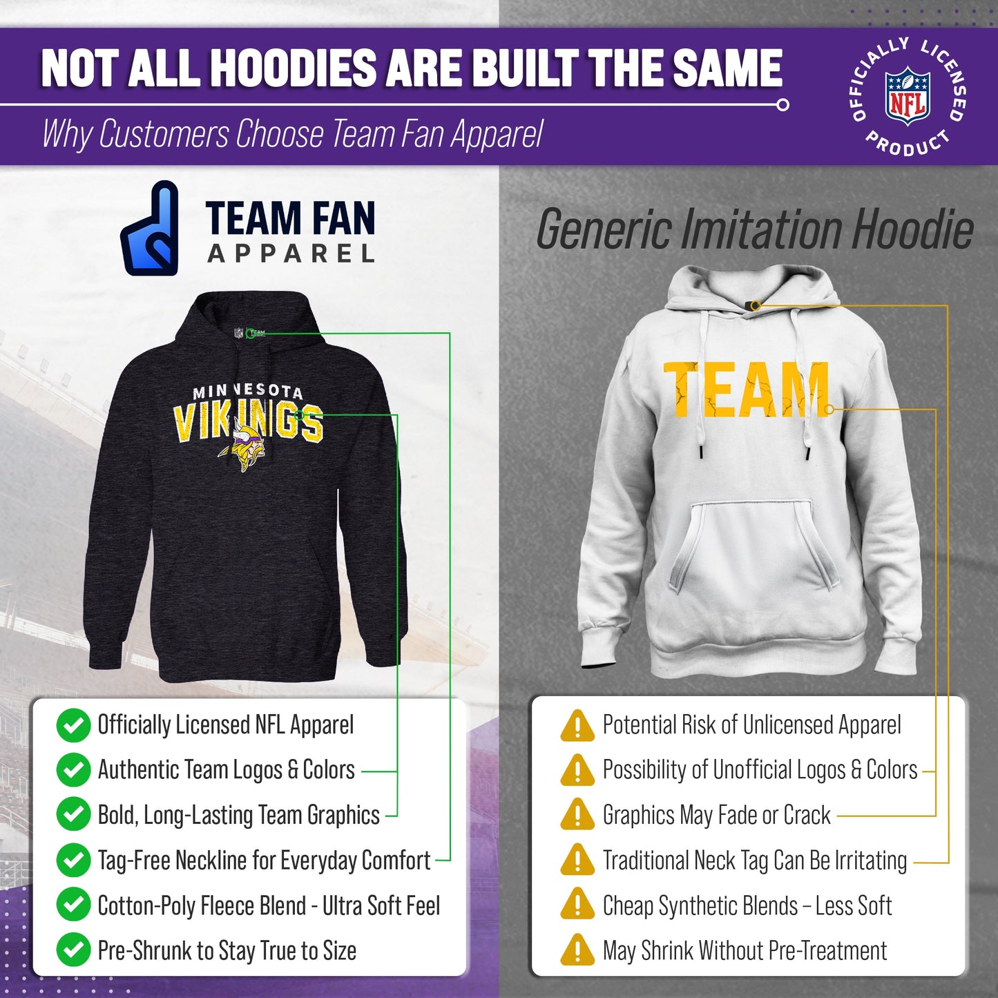 Minnesota Vikings NFL Adult Unisex Starting Fresh Ultra Soft Fleece Hooded Sweatshirt - Black Heather