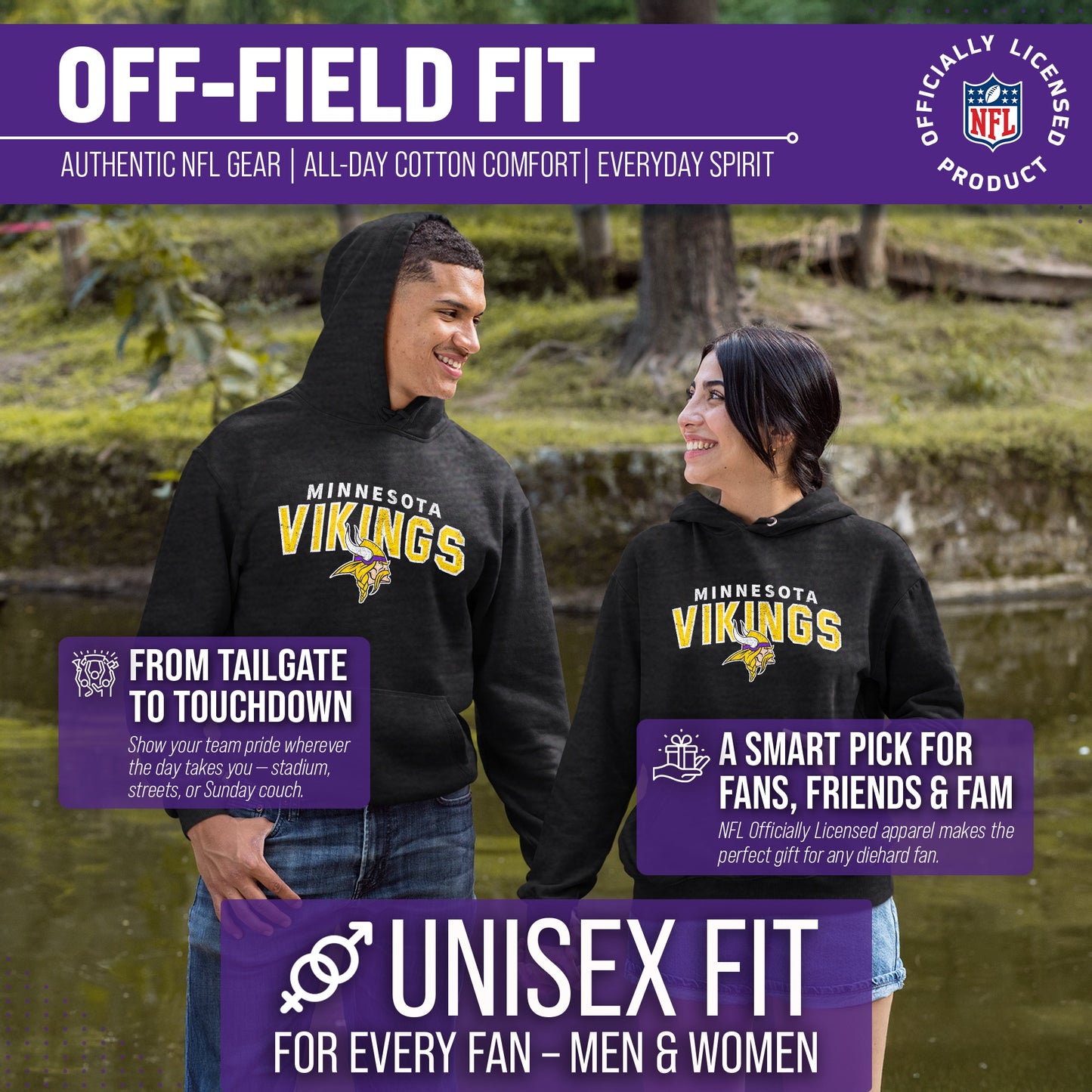 Minnesota Vikings NFL Adult Unisex Starting Fresh Ultra Soft Fleece Hooded Sweatshirt - Black Heather