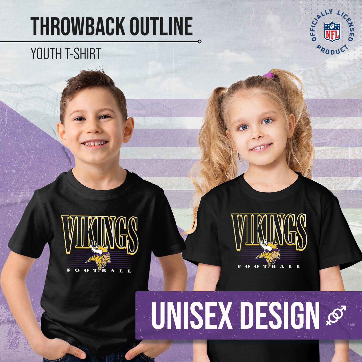Minnesota Vikings NFL Youth Overtime Blueprint Football T-Shirt Unisex Tag Free Comfortable - Black