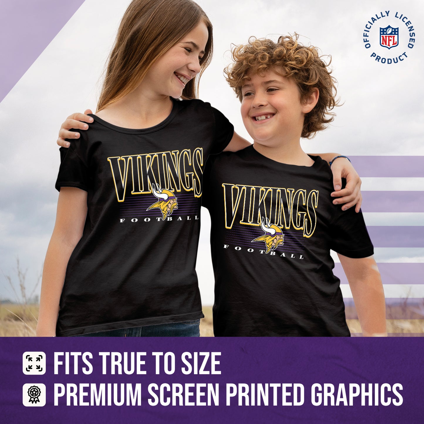 Minnesota Vikings NFL Youth Overtime Blueprint Football T-Shirt Unisex Tag Free Comfortable - Black
