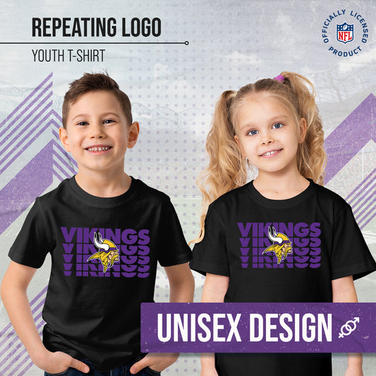 Minnesota Vikings NFL Youth Repeating Logo Football T-Shirt Unisex Tag Free Comfortable - Black