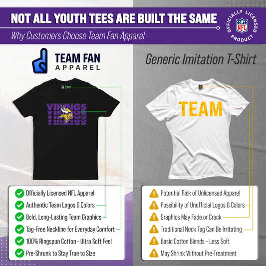Minnesota Vikings NFL Youth Repeating Logo Football T-Shirt Unisex Tag Free Comfortable - Black