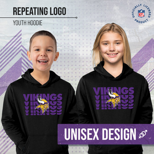 Minnesota Vikings NFL Youth Repeating Logo Football Fleece Hooded Sweatshirt - Black