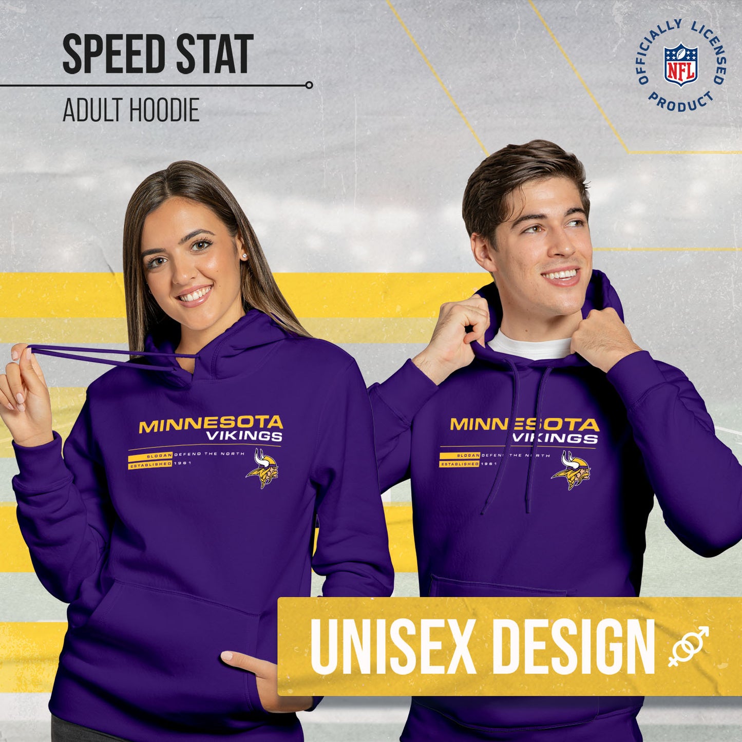 Minnesota Vikings Adult NFL Speed Stat Sheet Fleece Hooded Sweatshirt - Purple