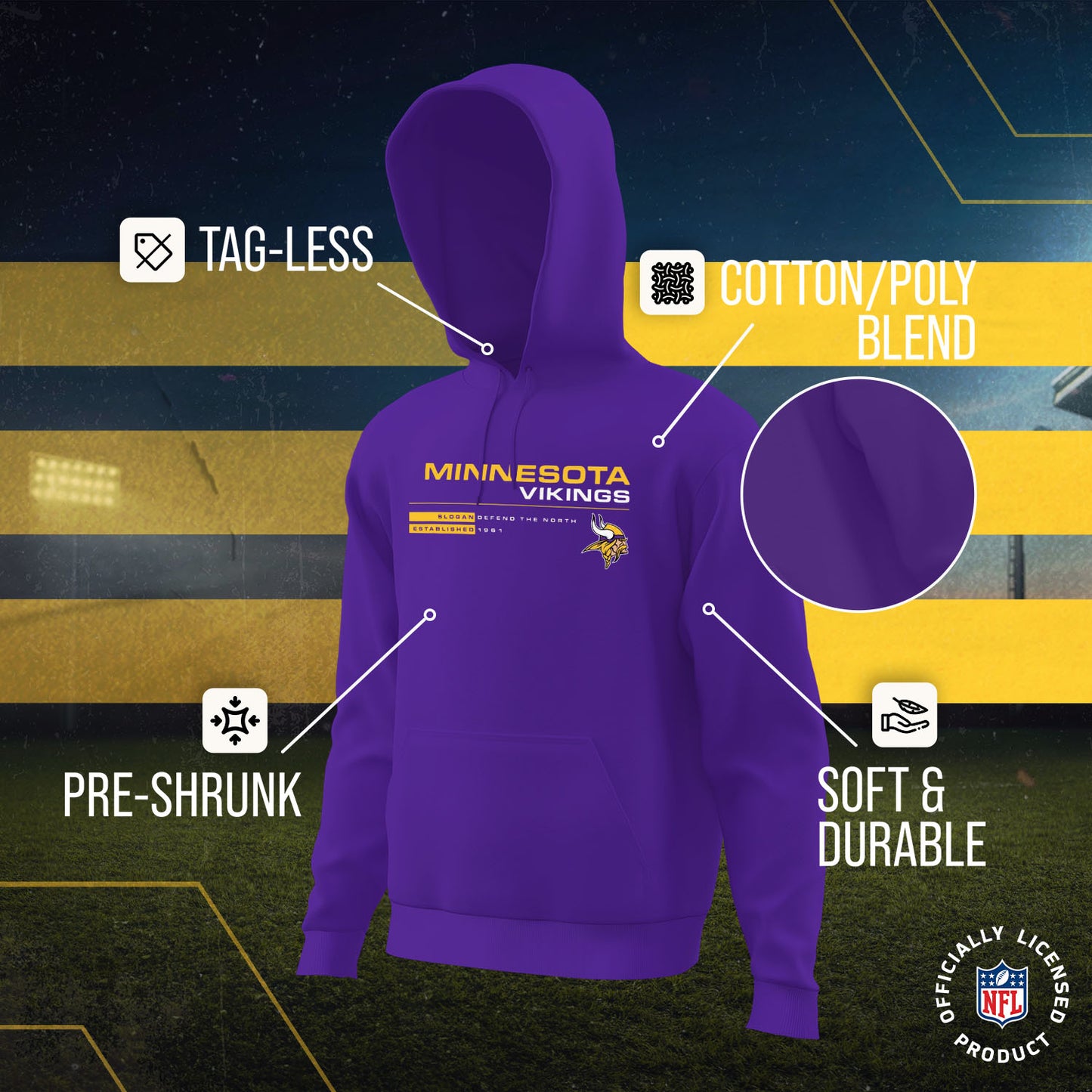 Minnesota Vikings Adult NFL Speed Stat Sheet Fleece Hooded Sweatshirt - Purple