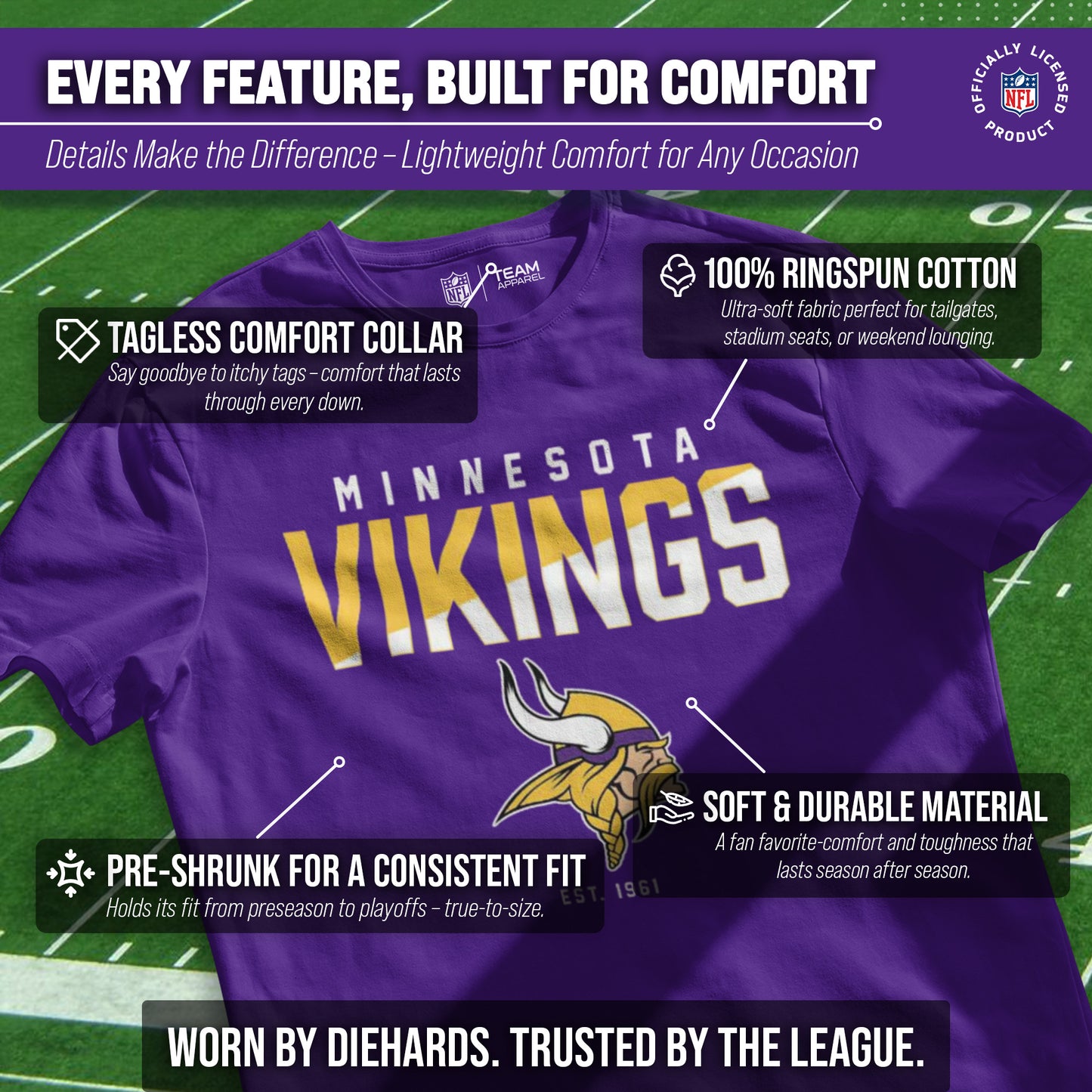 Minnesota Vikings Adult NFL Diagonal Fade Color Block T-Shirt - Purple
