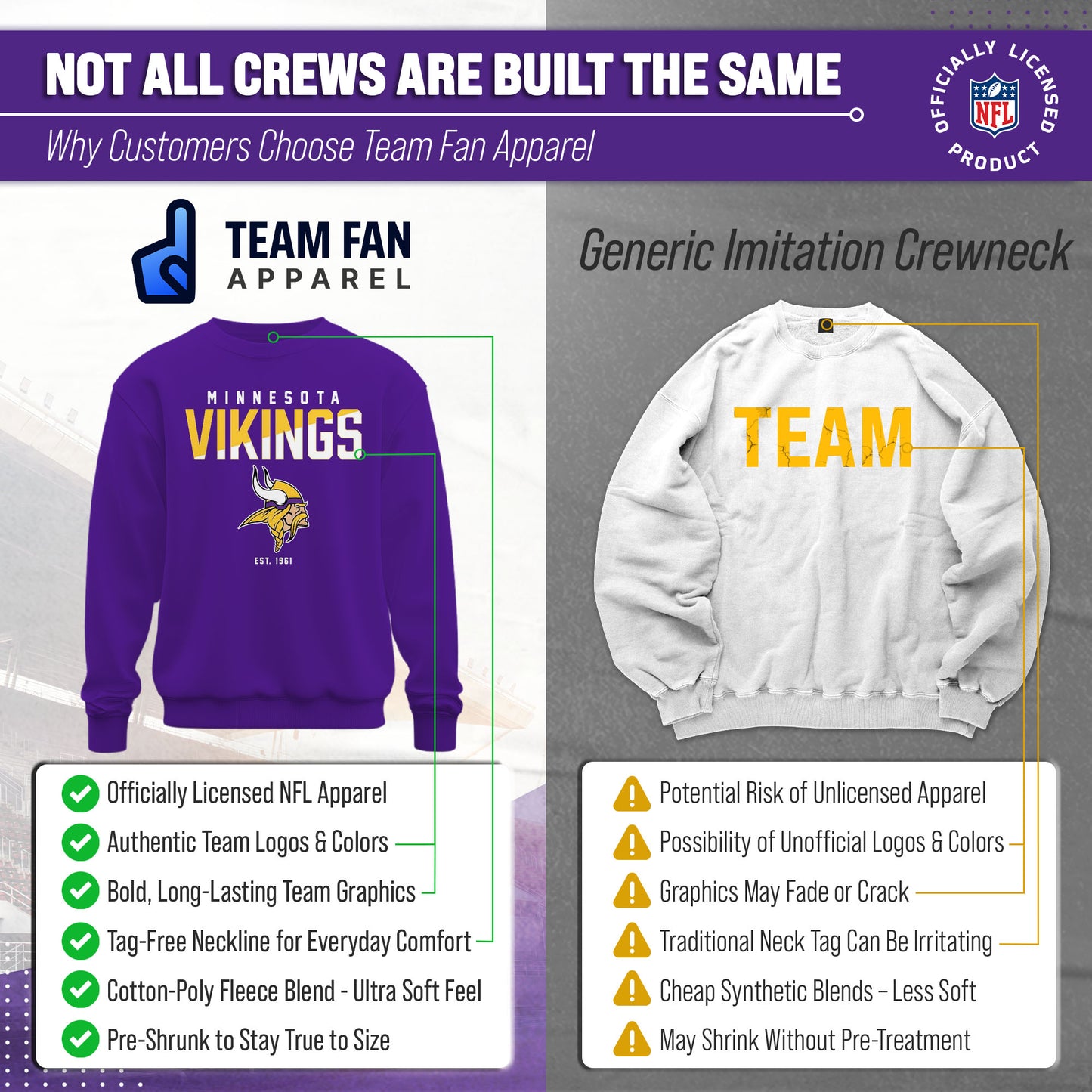 Minnesota Vikings Adult NFL Diagonal Fade Color Block Crewneck Sweatshirt - Purple