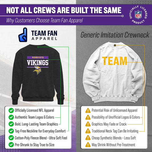 Minnesota Vikings NFL Adult Long Sleeve Team Block Charcoal Crewneck Sweatshirt - Charcoal