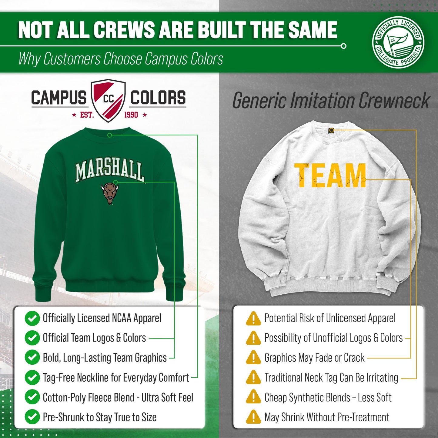 Marshall Thundering Herd Adult Arch & Logo Soft Style Gameday Crewneck Sweatshirt - Green