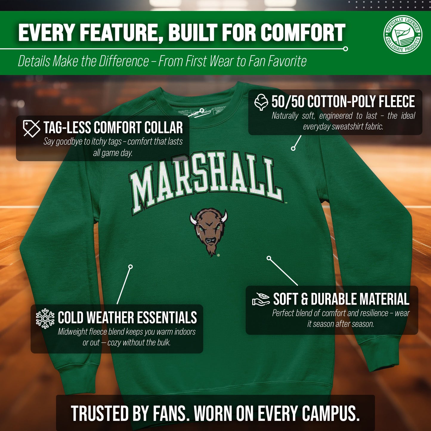 Marshall Thundering Herd Adult Arch & Logo Soft Style Gameday Crewneck Sweatshirt - Green
