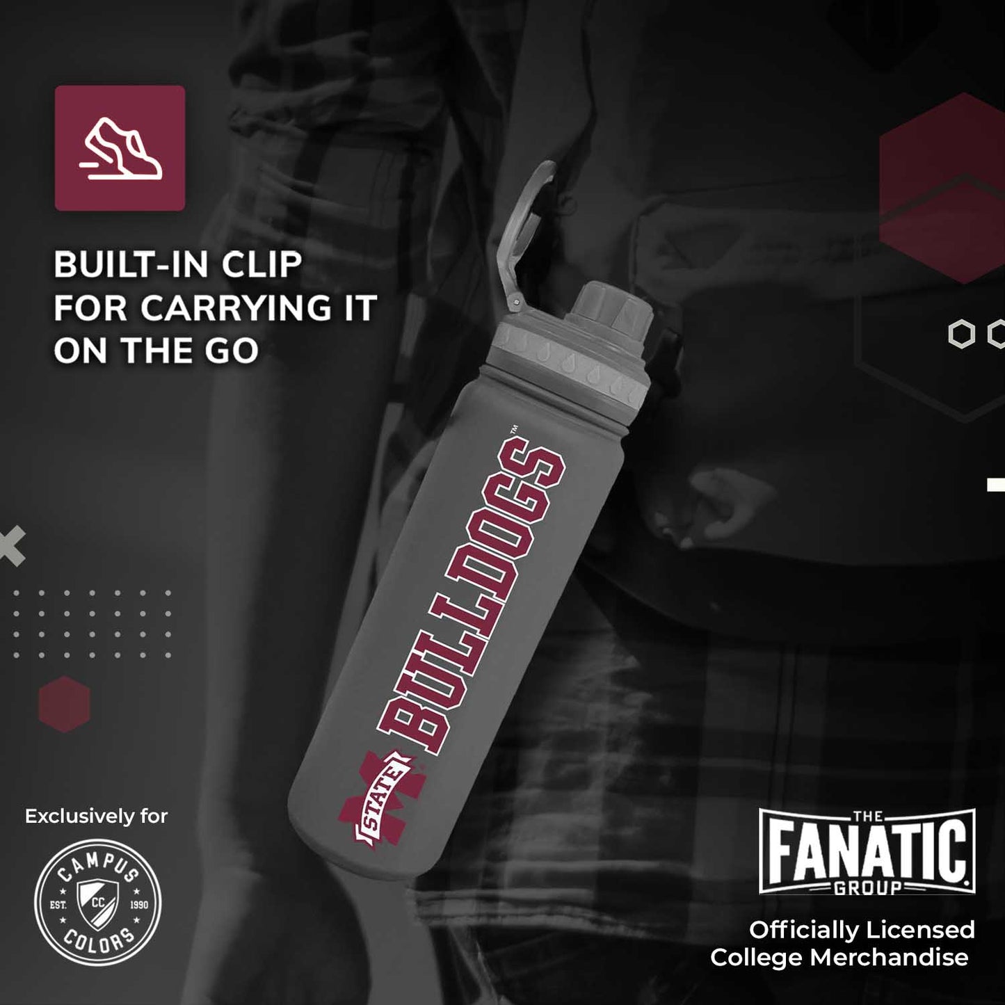 Mississippi State Bulldogs NCAA Stainless Steel Water Bottle - Sport Gray