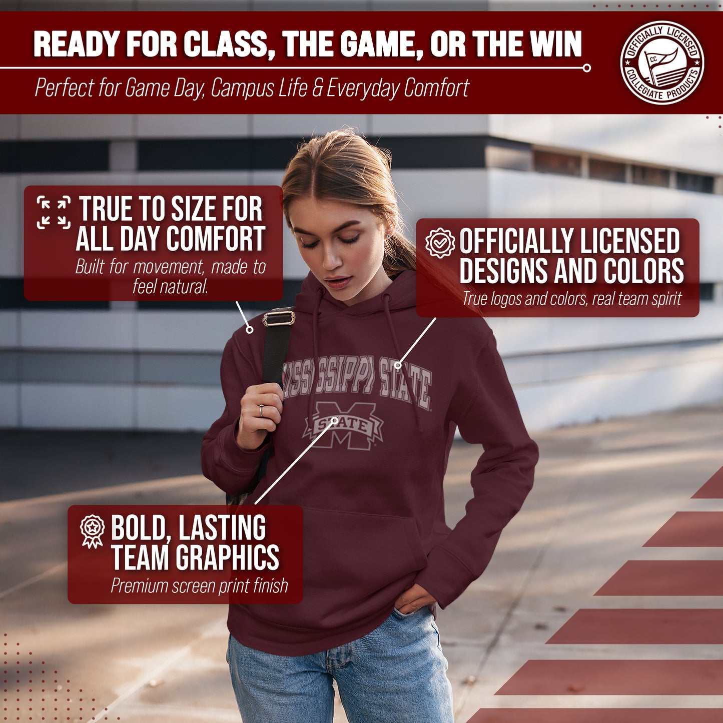 Mississippi State Bulldogs Adult Arch & Logo Soft Style Gameday Hooded Sweatshirt - Team Color