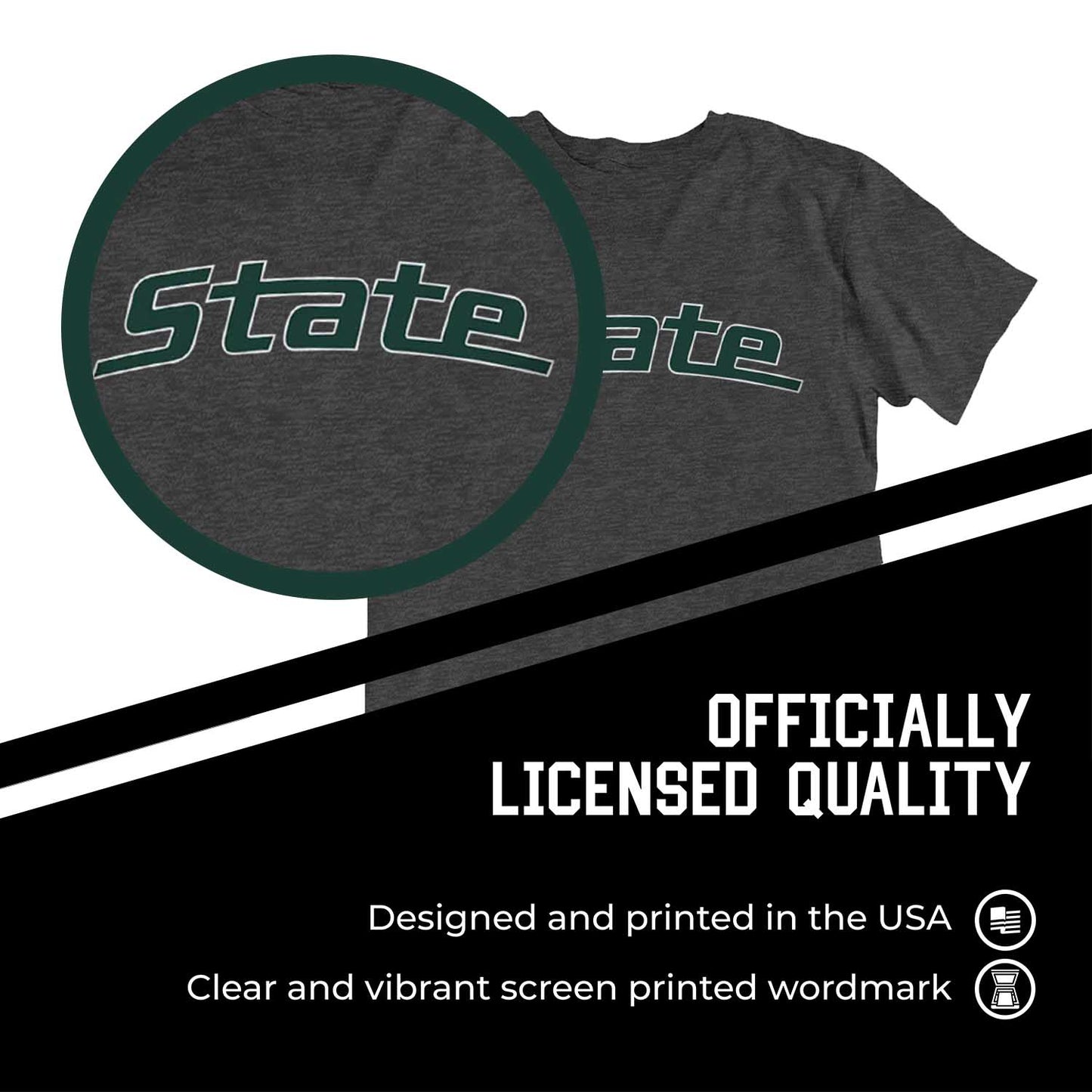 Michigan State Spartans Campus Colors NCAA Adult Cotton Blend Charcoal Tagless T-Shirt - Charcoal