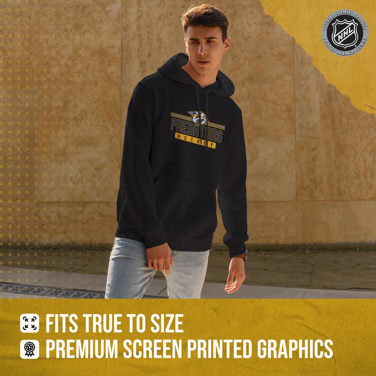 Nashville Predators NHL Adult Heather Charcoal True Fan Hooded Sweatshirt Unisex - Charcoal