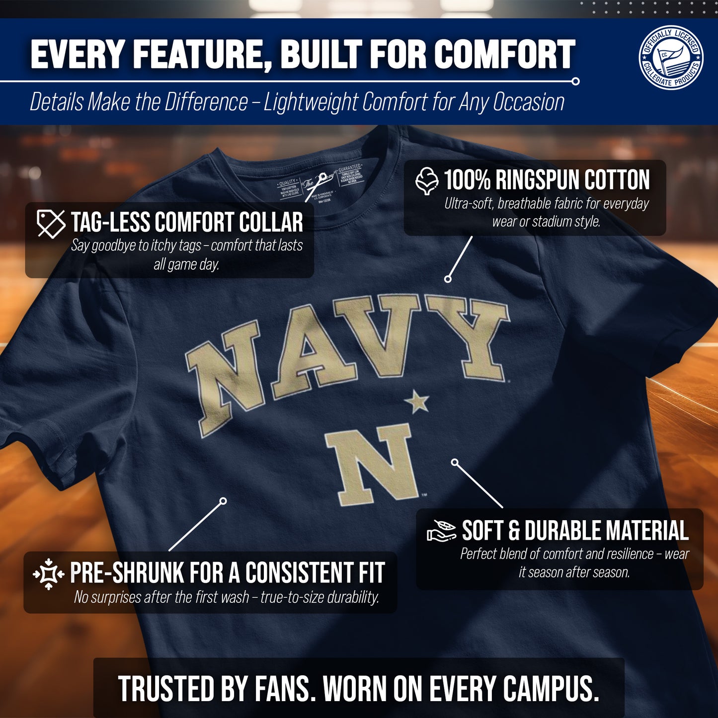 Navy Midshipmen NCAA Adult Gameday Cotton T-Shirt - Navy