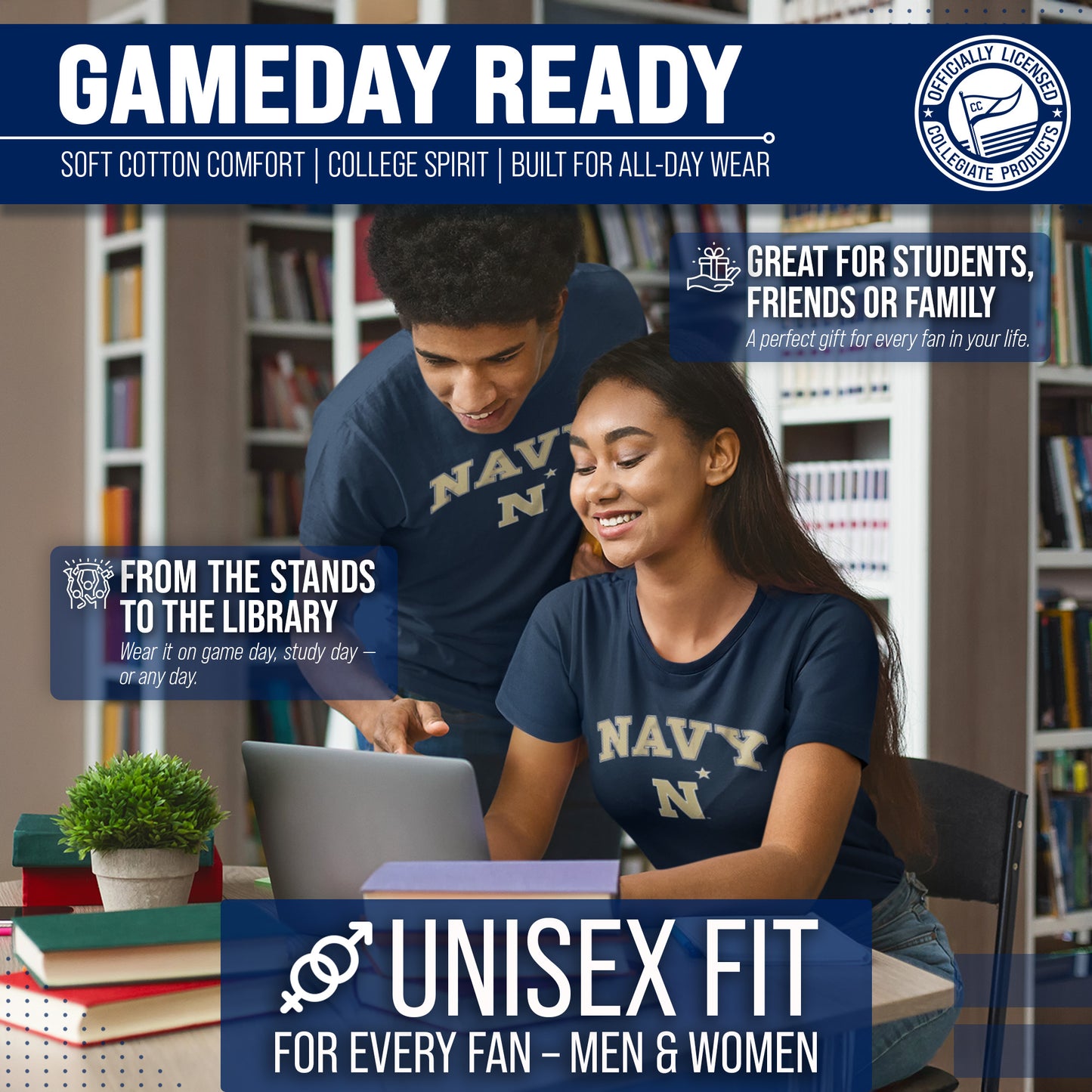 Navy Midshipmen NCAA Adult Gameday Cotton T-Shirt - Navy