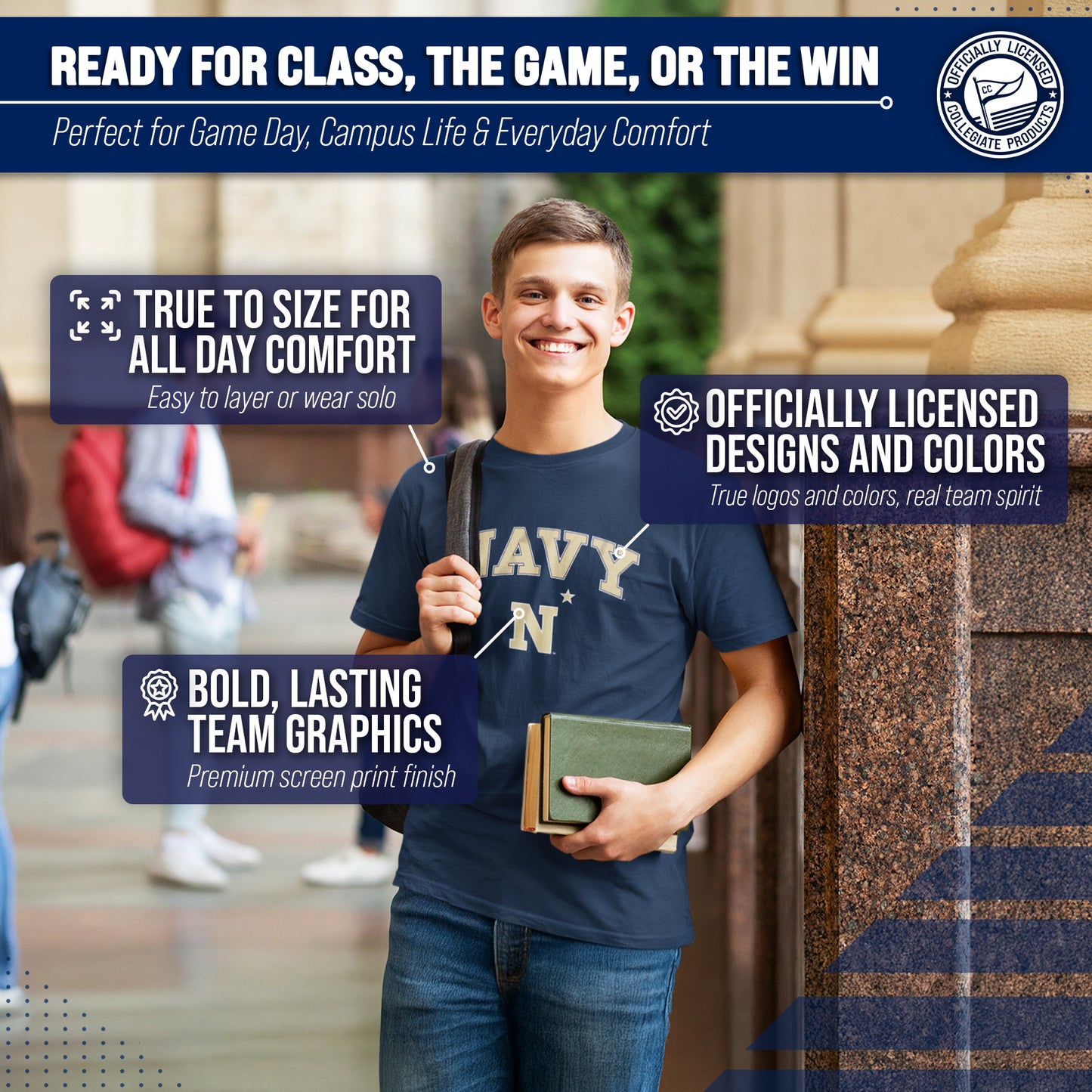 Navy Midshipmen NCAA Adult Gameday Cotton T-Shirt - Navy