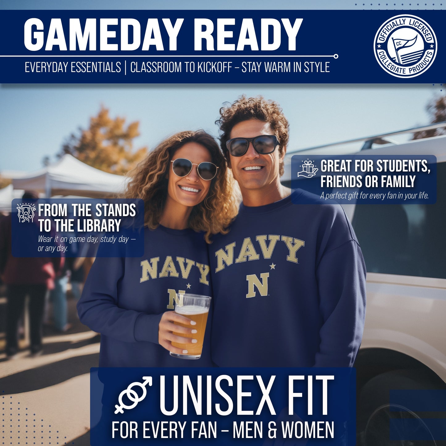Navy Midshipmen Campus Colors Adult Arch & Logo Soft Style Gameday Crewneck Sweatshirt - Navy