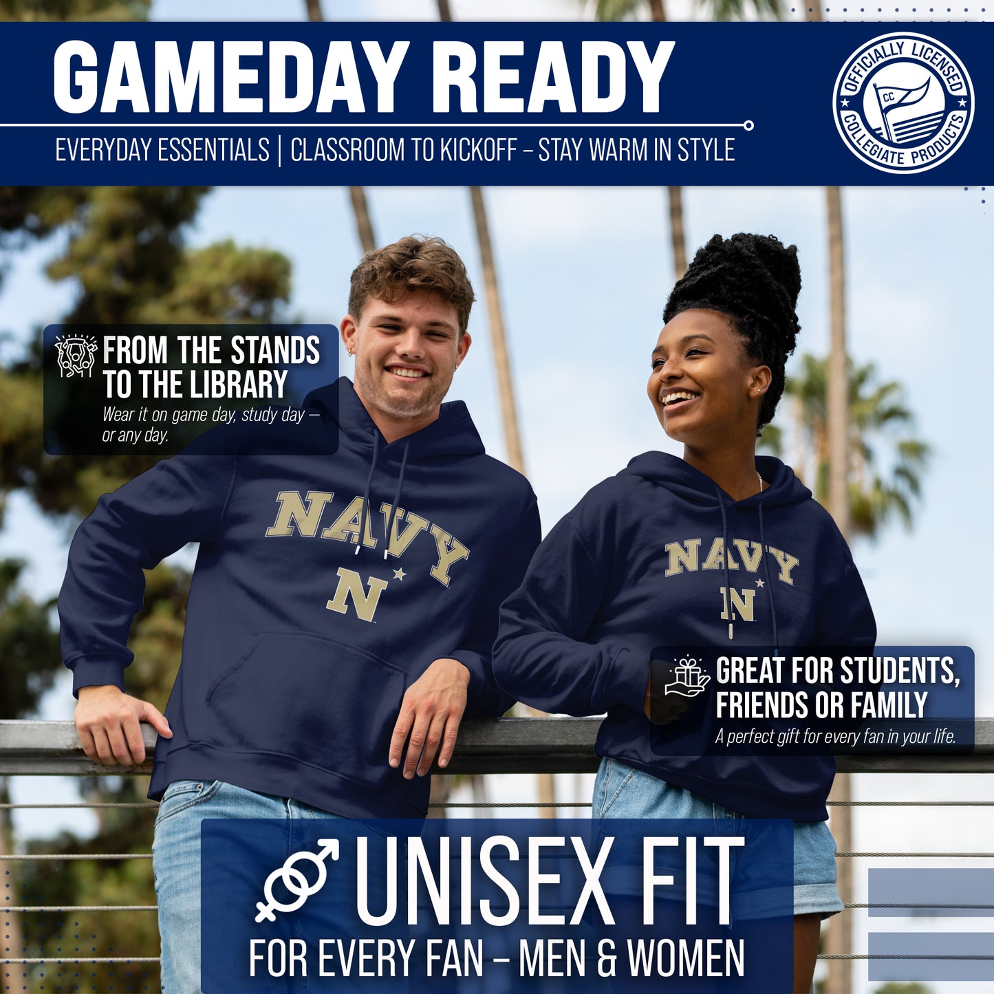 Navy Midshipmen Campus Colors Adult Arch & Logo Soft Style Gameday Hooded Sweatshirt - Navy