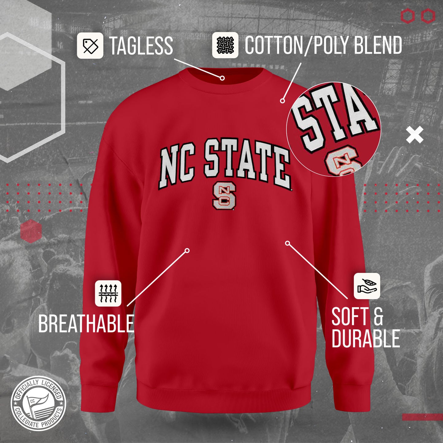 NC State Wolfpack NCAA Adult Tackle Twill Crewneck Sweatshirt - Red