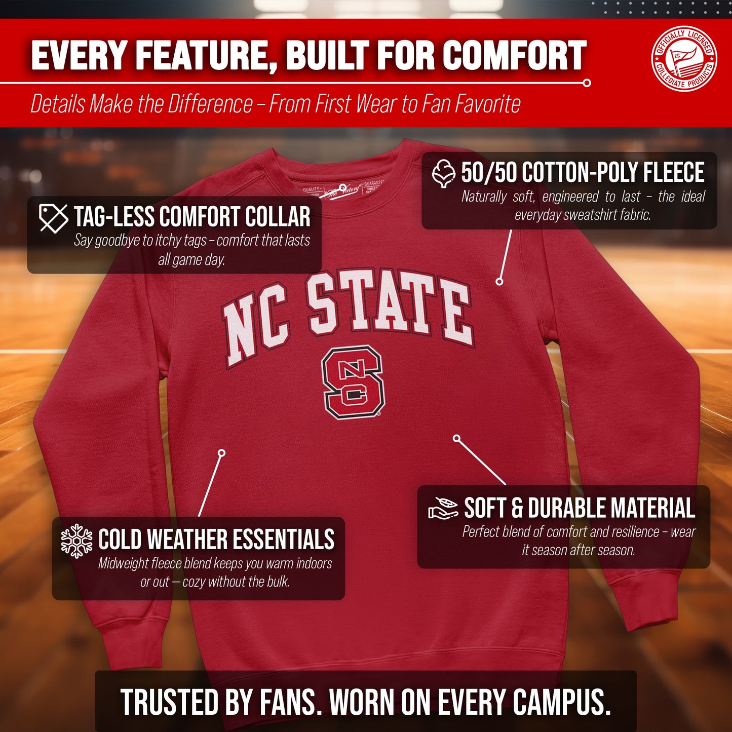 NC State Wolfpack Adult Arch & Logo Soft Style Gameday Crewneck Sweatshirt - Red
