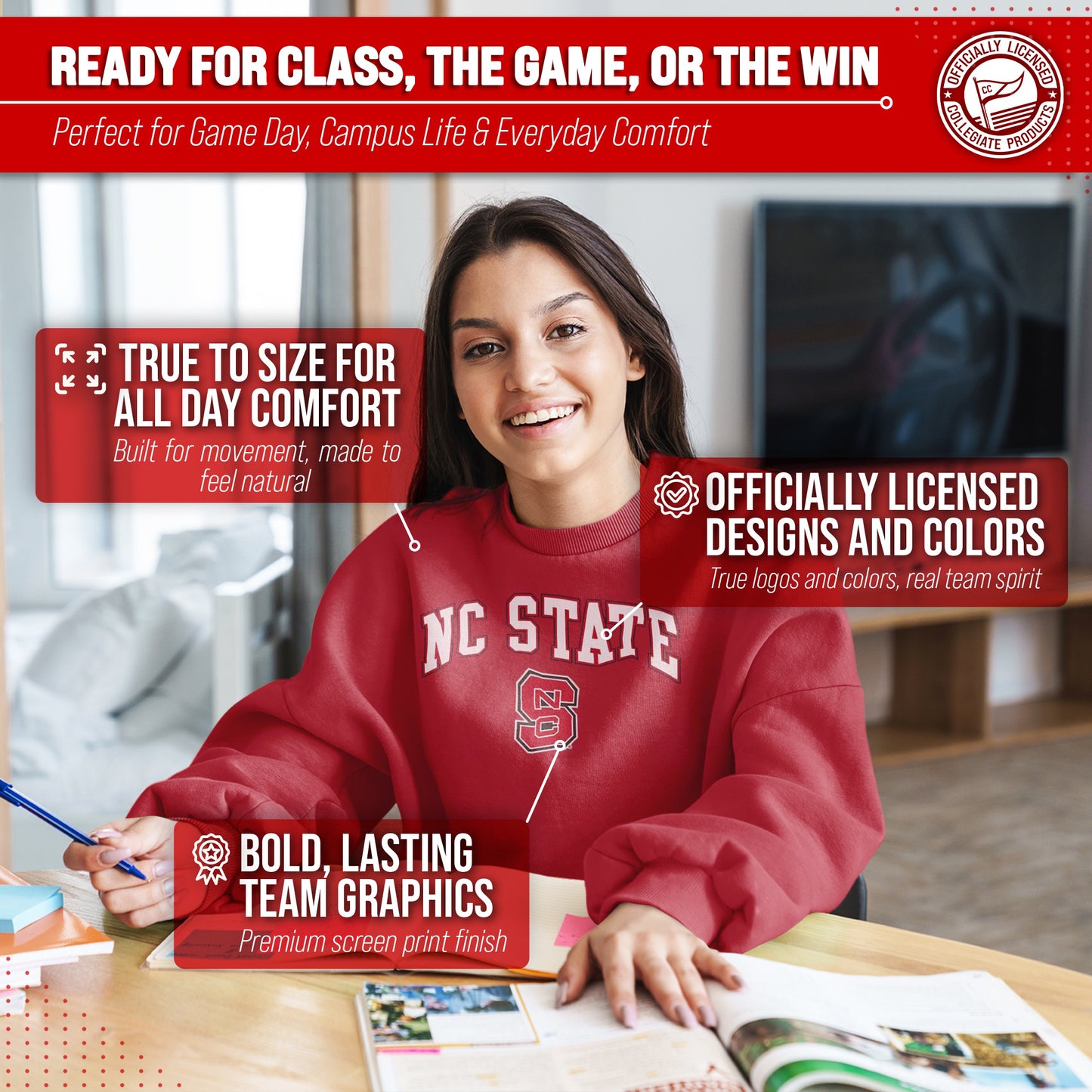 NC State Wolfpack Adult Arch & Logo Soft Style Gameday Crewneck Sweatshirt - Red