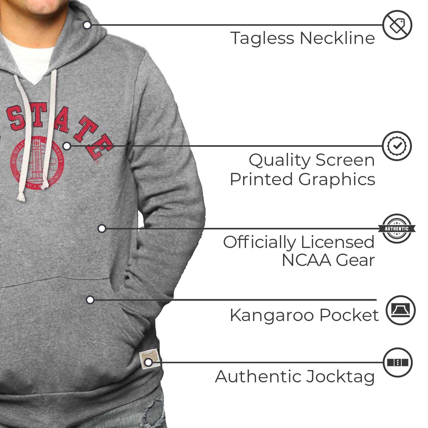 NC State Wolfpack College Gray University Seal Hooded Sweatshirt - Gray