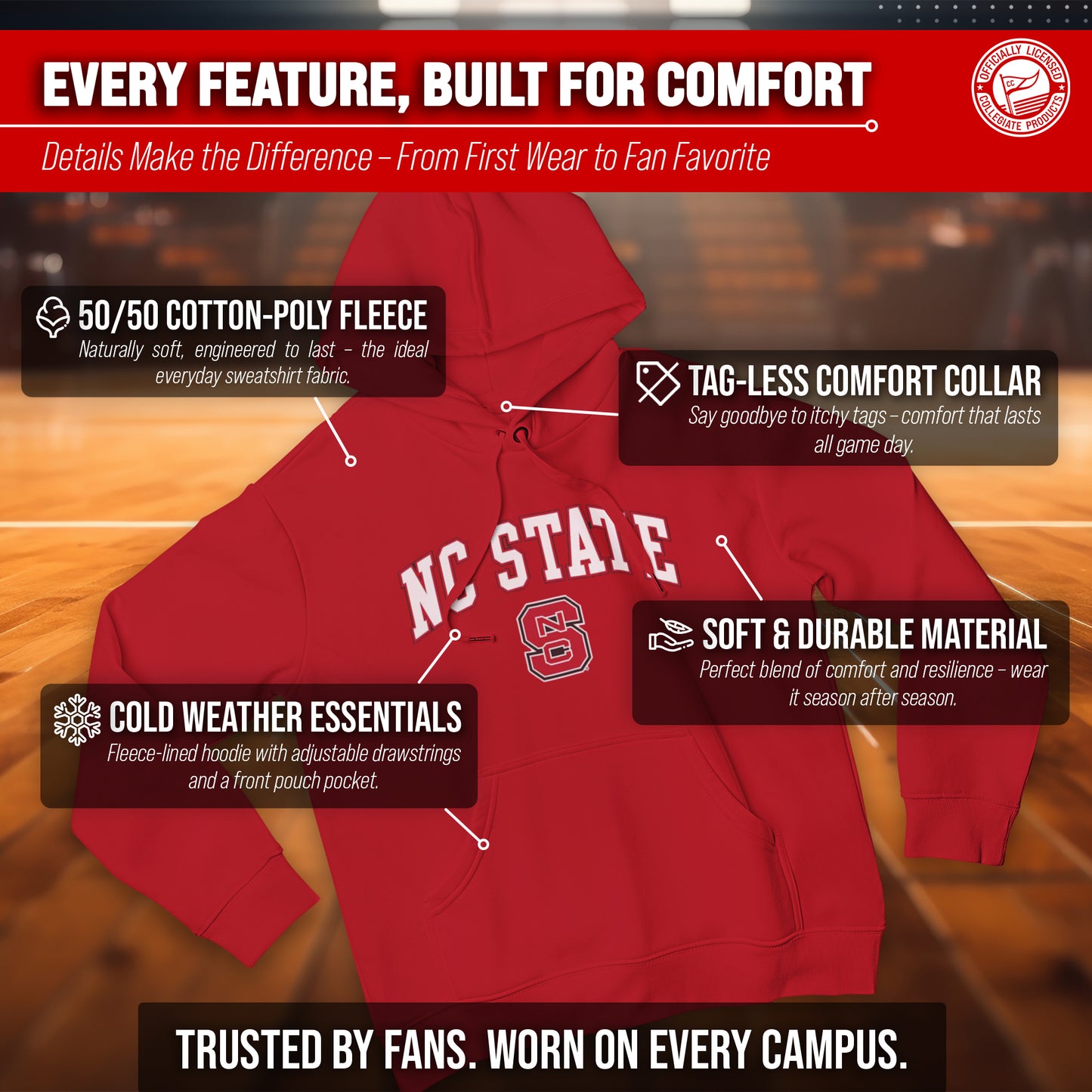 NC State Wolfpack Adult Arch & Logo Soft Style Gameday Hooded Sweatshirt - Red