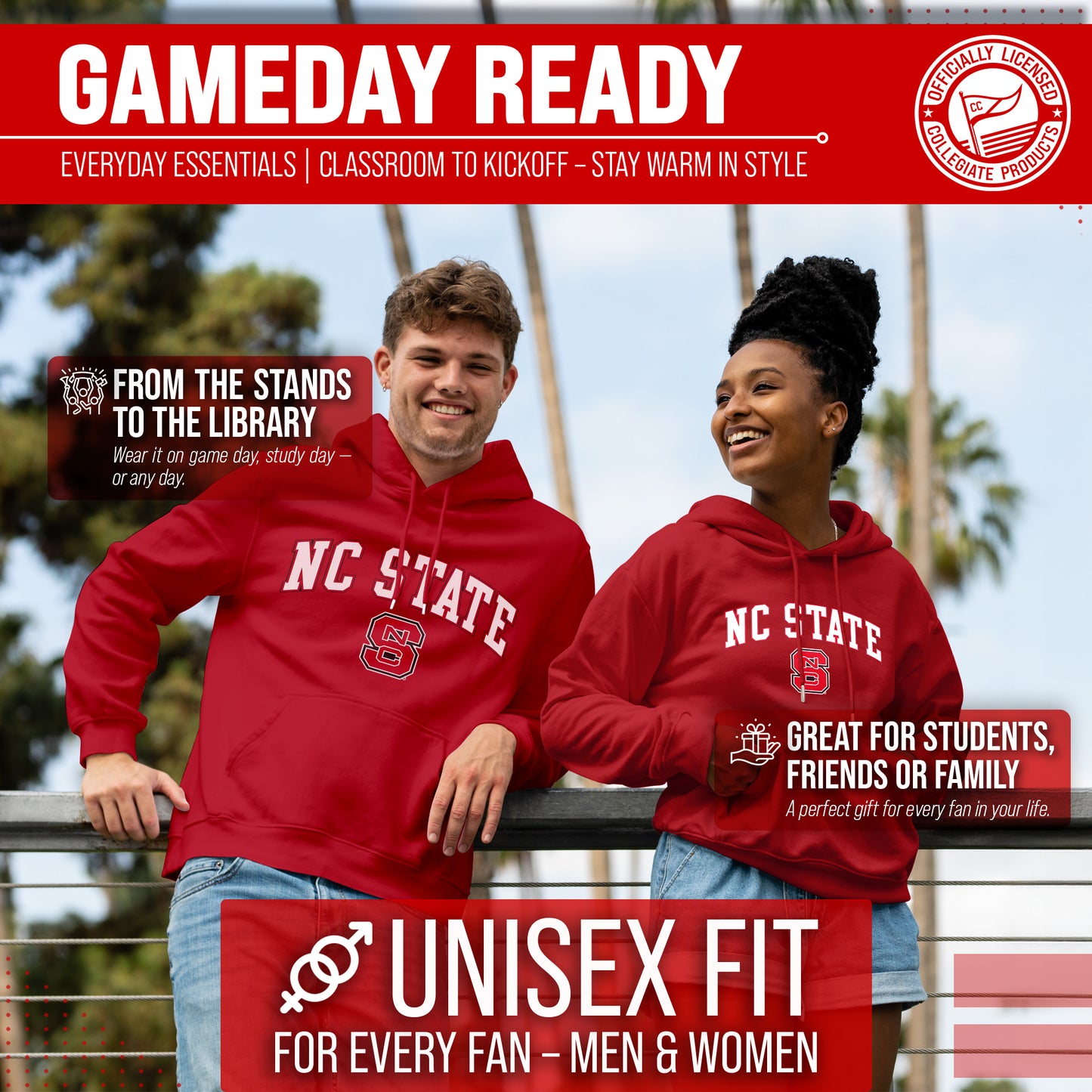 NC State Wolfpack Adult Arch & Logo Soft Style Gameday Hooded Sweatshirt - Red