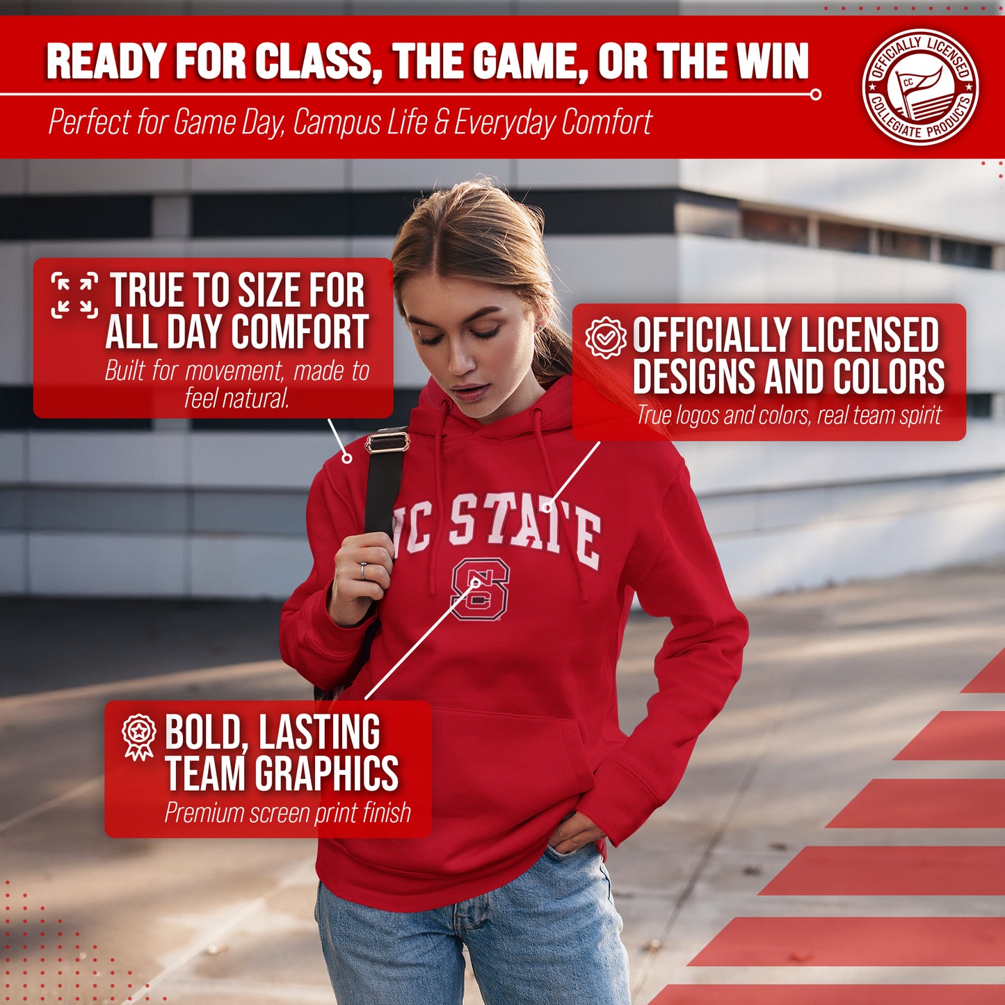 NC State Wolfpack Adult Arch & Logo Soft Style Gameday Hooded Sweatshirt - Red