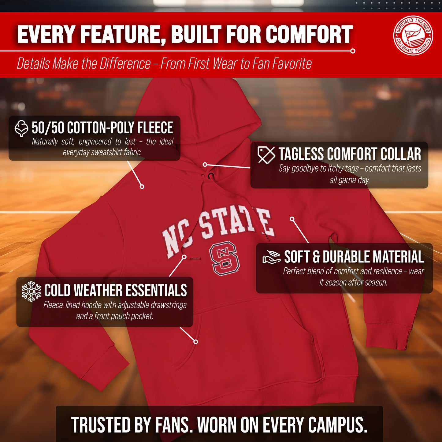 NC State Wolfpack Adult Arch & Logo Soft Style Gameday Hooded Sweatshirt - Red