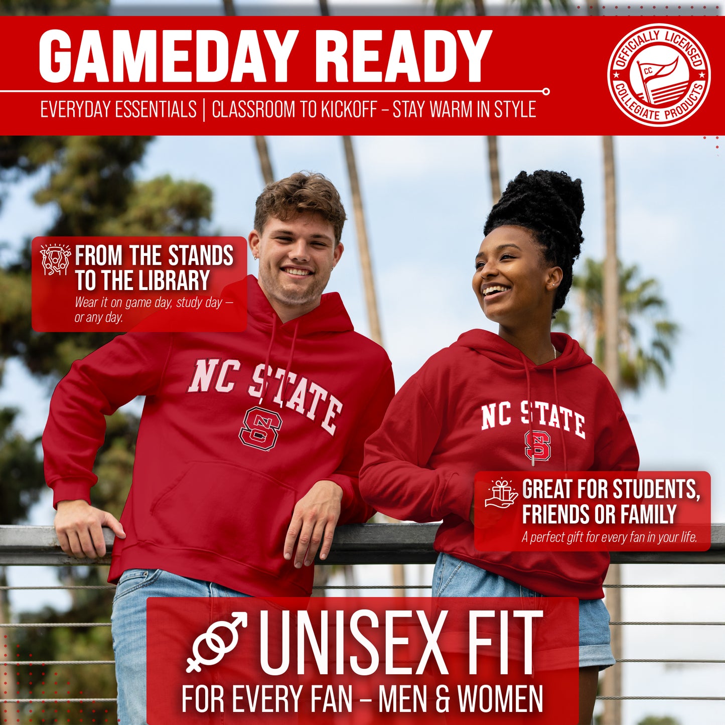 NC State Wolfpack Adult Arch & Logo Soft Style Gameday Hooded Sweatshirt - Red