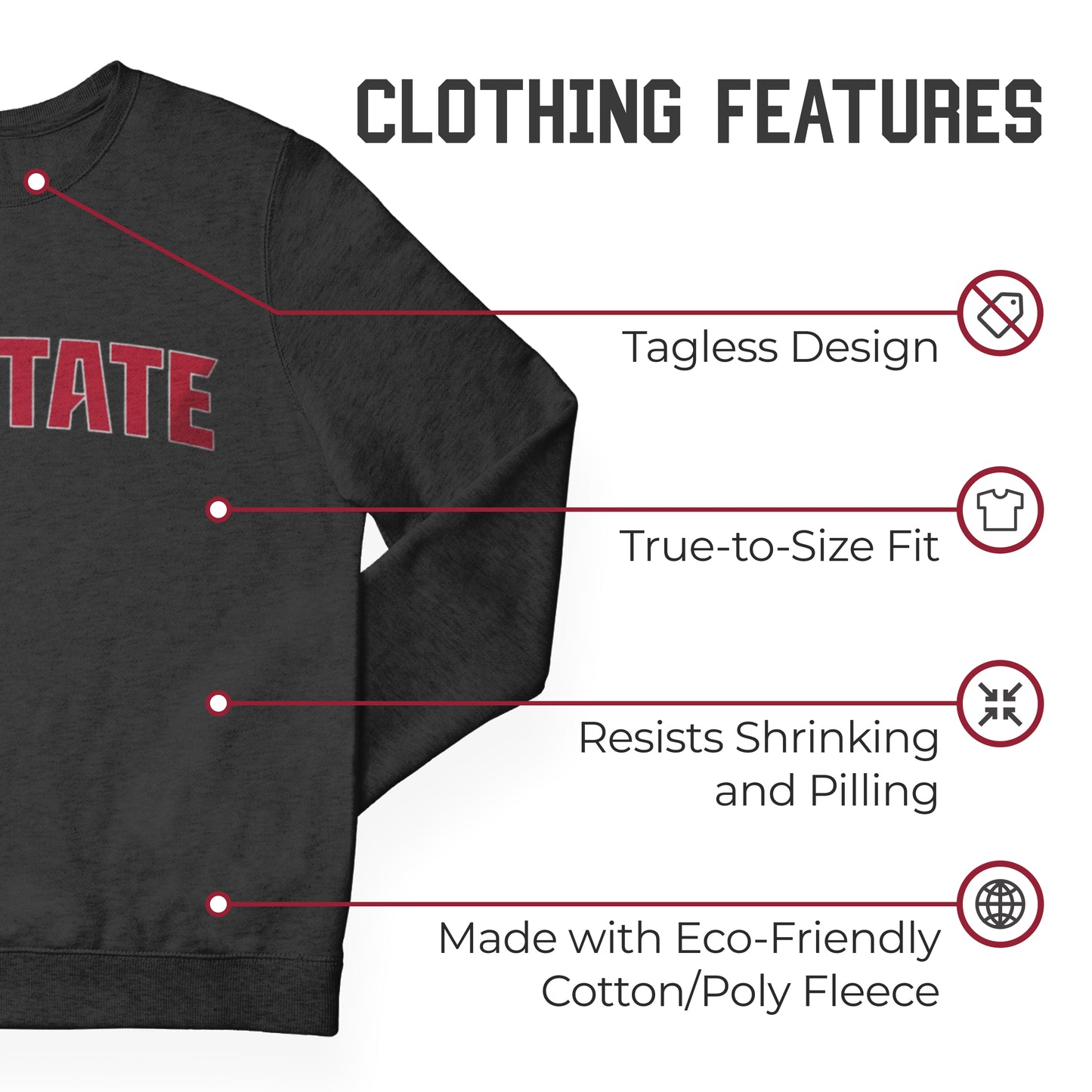 NC State Wolfpack NCAA Adult Charcoal Crewneck Fleece Sweatshirt - Charcoal
