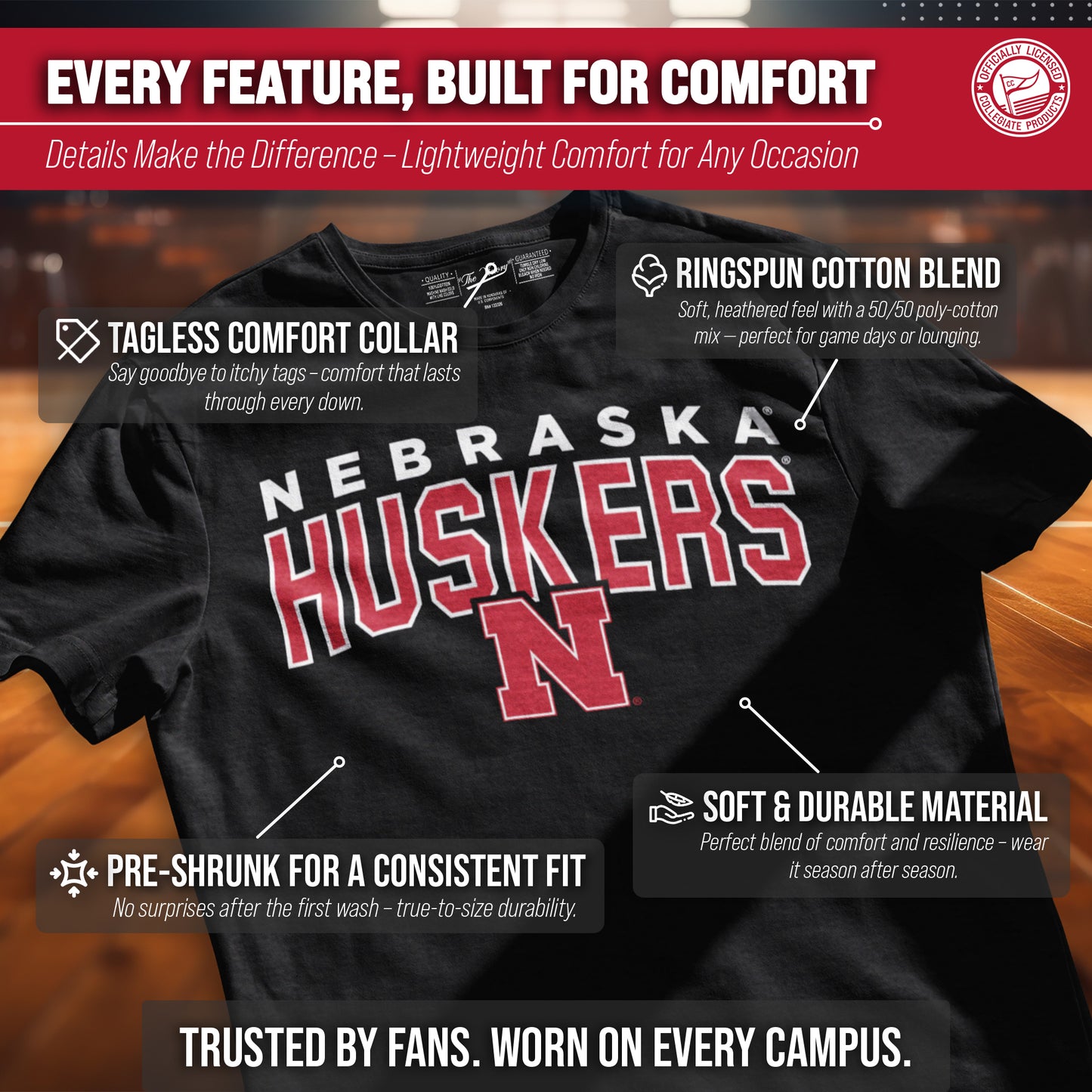 Nebraska Cornhuskers NCAA Adult Unisex Starting Fresh T-Shirt - Black Heather