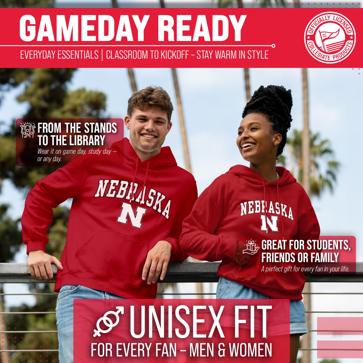 Nebraska Cornhuskers Adult Arch & Logo Soft Style Gameday Hooded Sweatshirt - Red