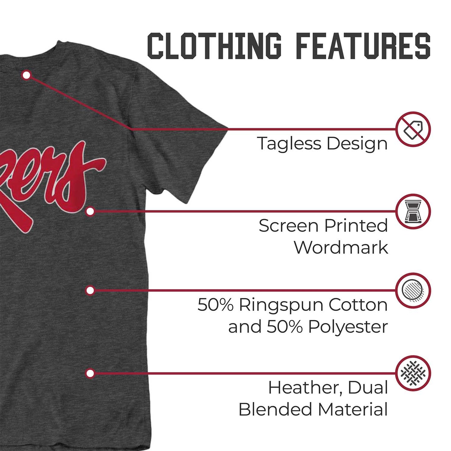 Nebraska Cornhuskers Campus Colors NCAA Adult Cotton Blend Charcoal Tagless T-Shirt - Charcoal