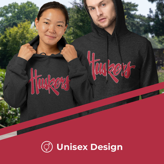 Nebraska Cornhuskers NCAA Adult Cotton Blend Charcoal Hooded Sweatshirt - Charcoal