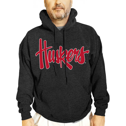 Nebraska Cornhuskers NCAA Adult Cotton Blend Charcoal Hooded Sweatshirt - Charcoal
