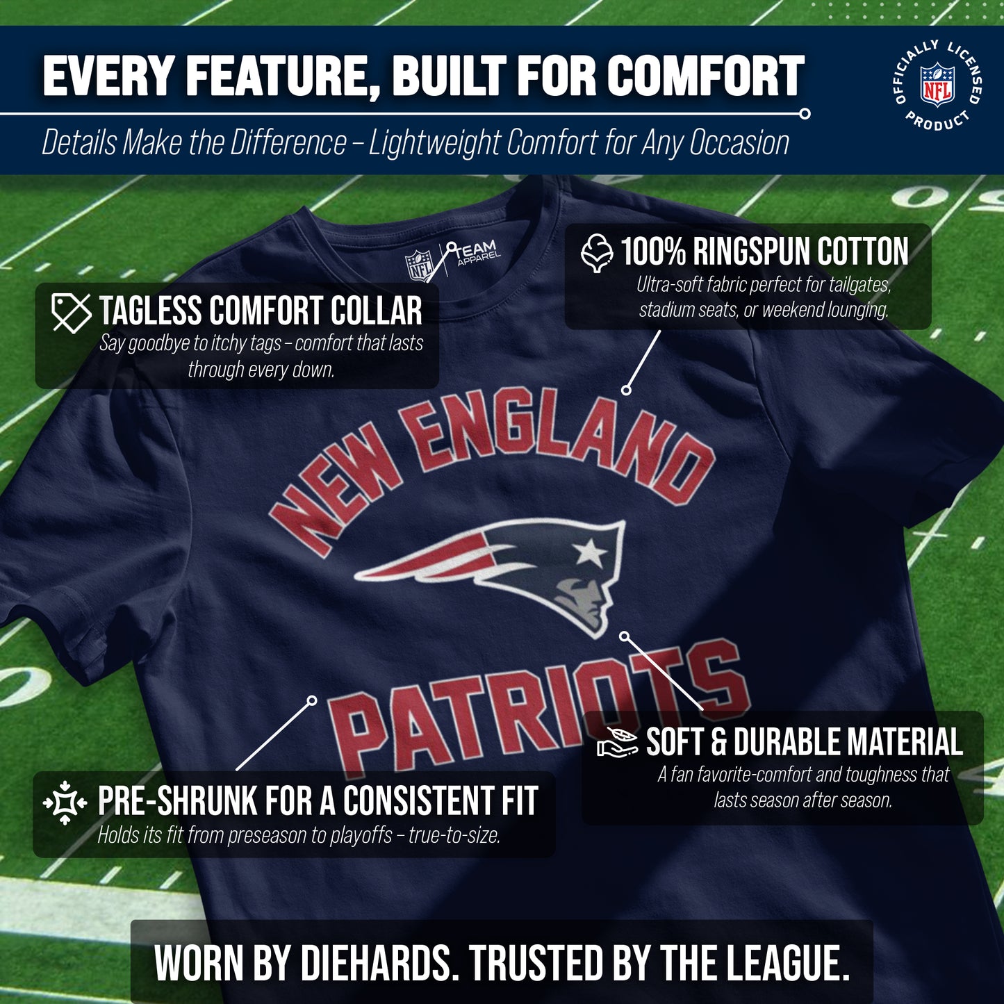 New England Patriots NFL Adult Gameday T-Shirt - Navy