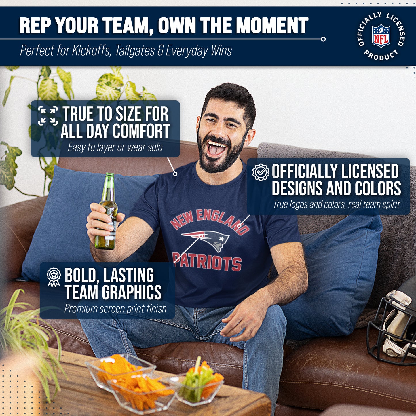 New England Patriots NFL Adult Gameday T-Shirt - Navy