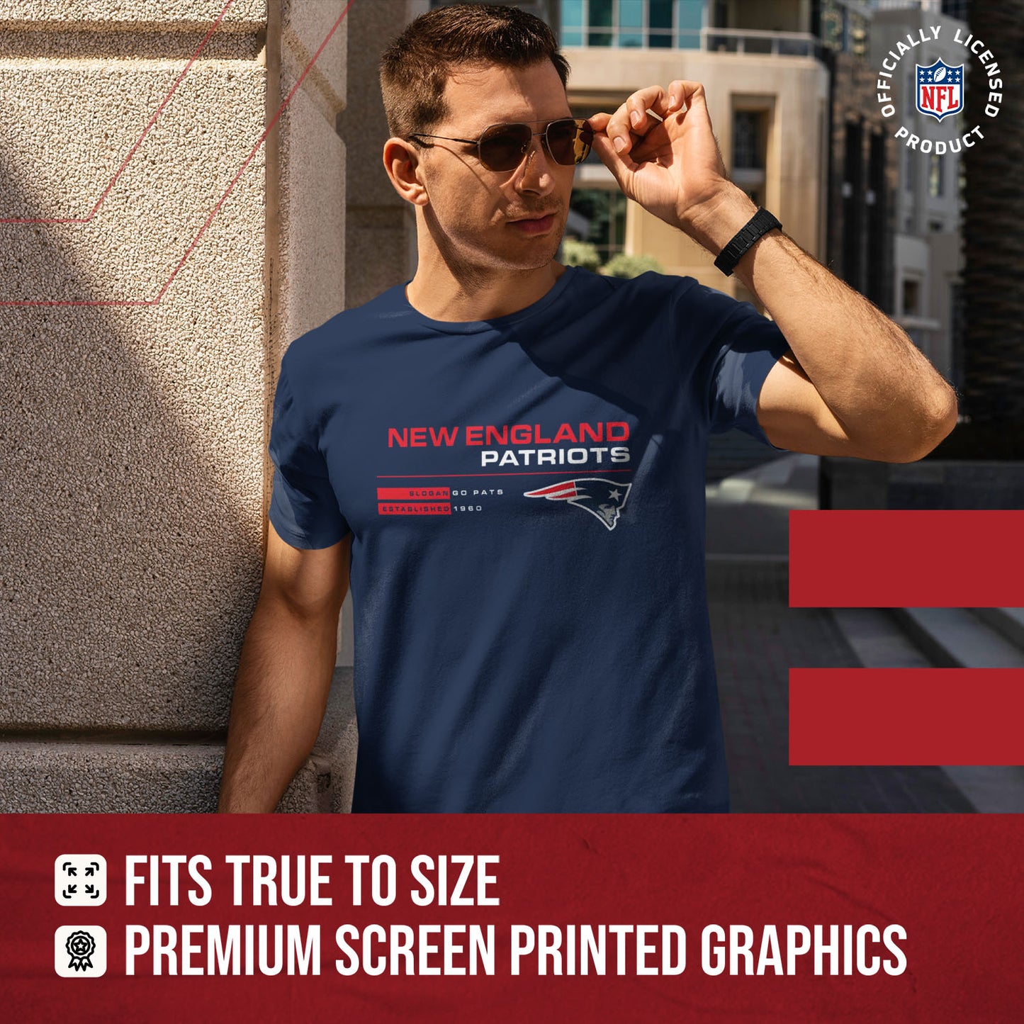 New England Patriots Adult NFL Speed Stat Sheet T-Shirt - Navy