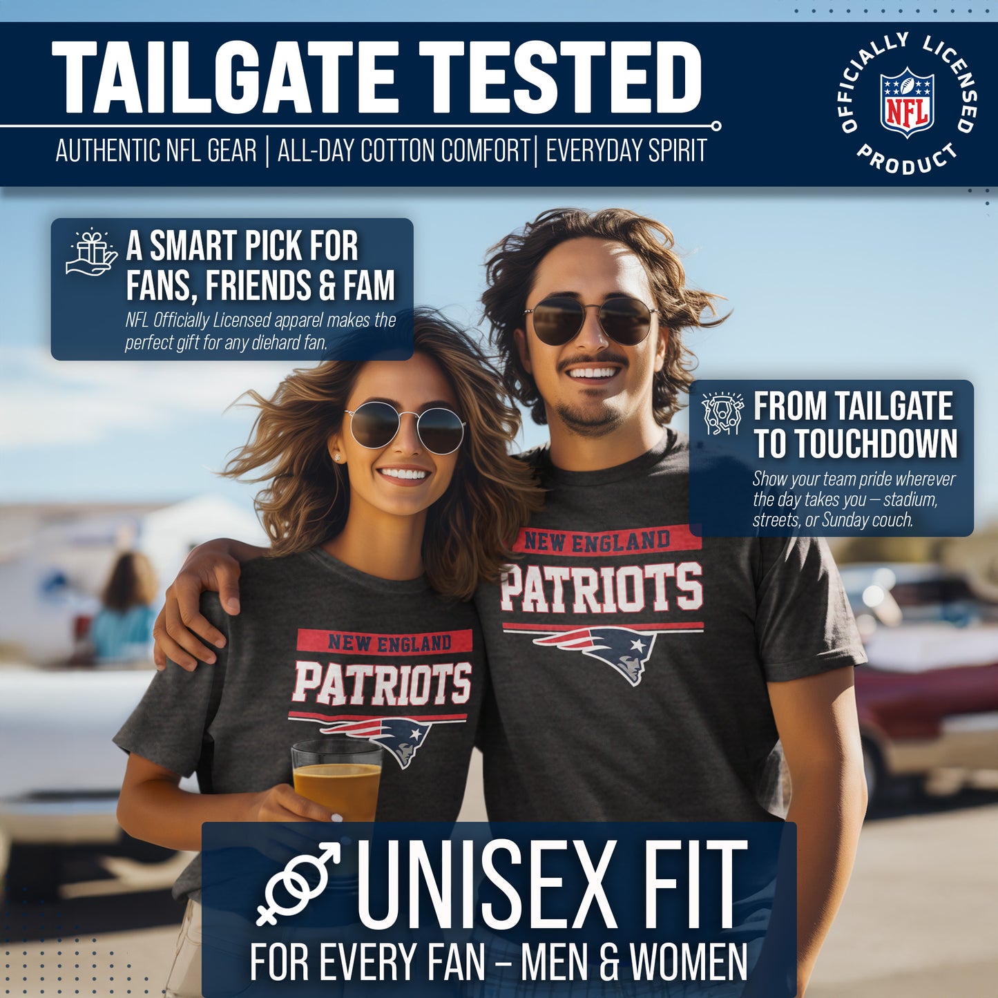 New England Patriots NFL Adult Team Block Tagless T-Shirt - Charcoal