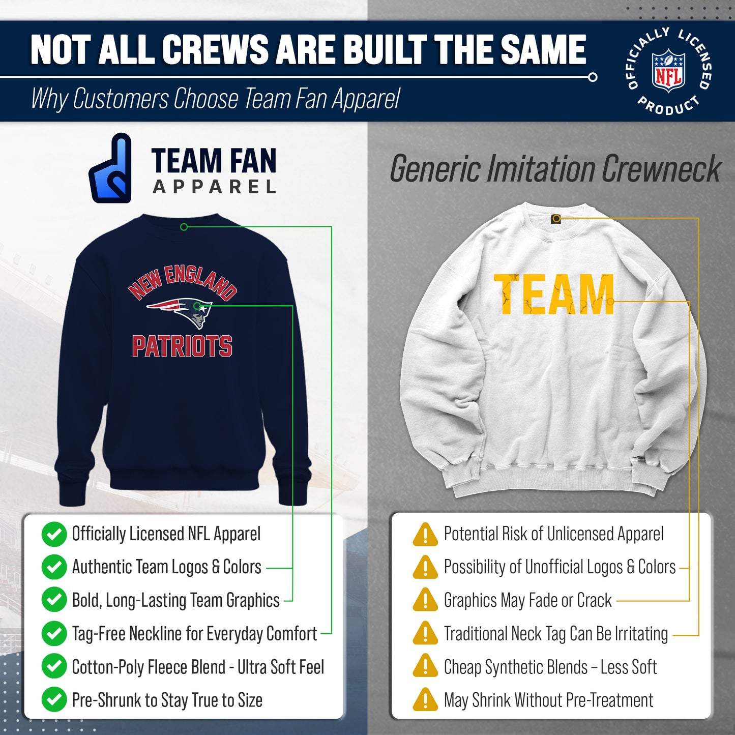 New England Patriots NFL Adult Gameday Football Crewneck Sweatshirt - Navy