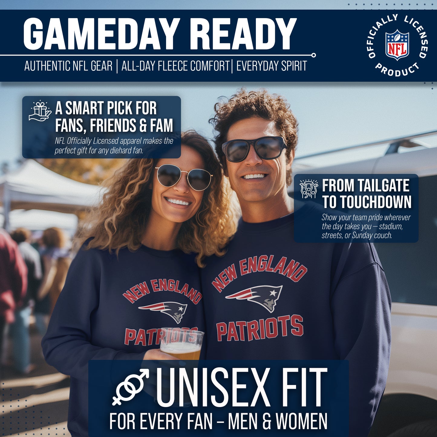 New England Patriots NFL Adult Gameday Football Crewneck Sweatshirt - Navy