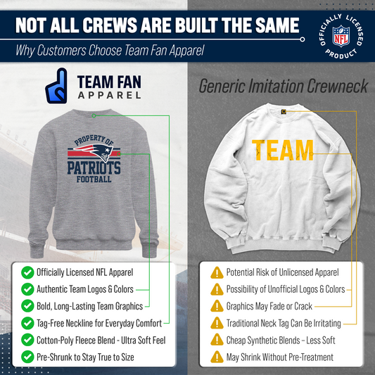 New England Patriots NFL Adult Property Of Crewneck Fleece Sweatshirt - Sport Gray