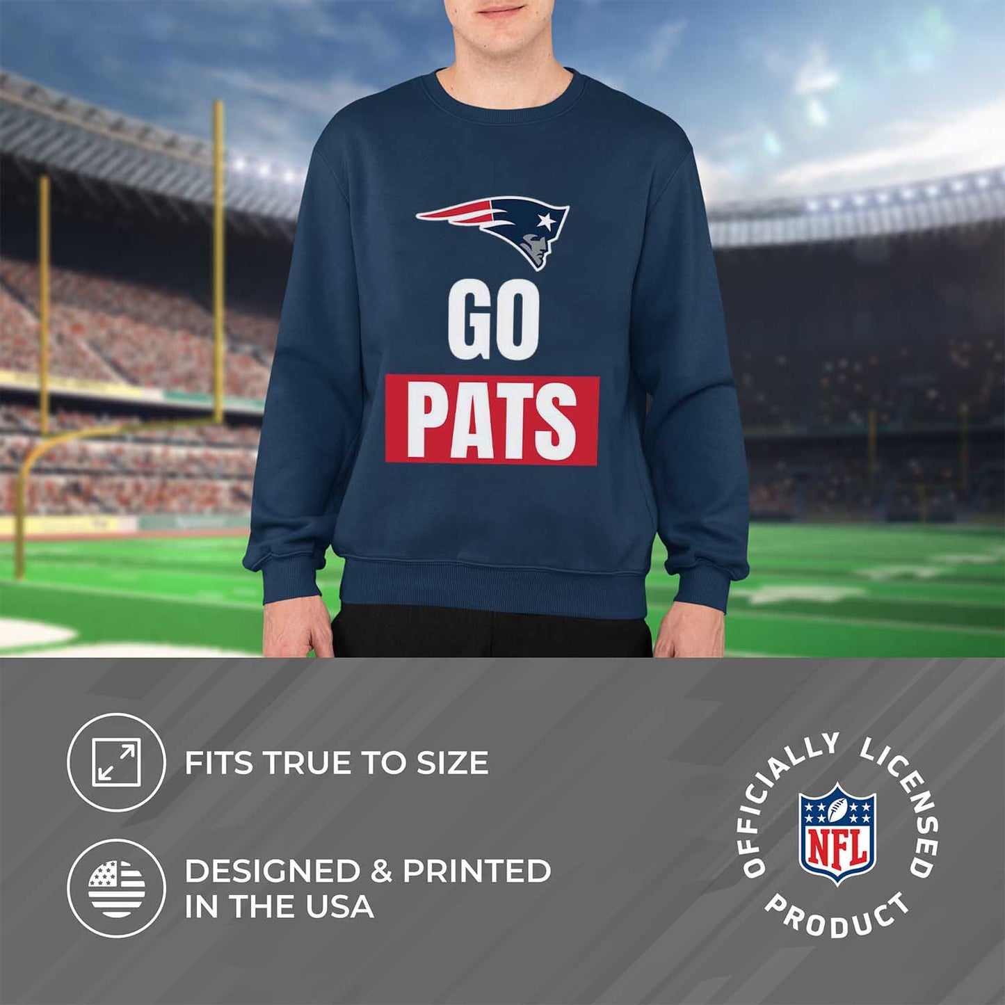 New England Patriots NFL Adult Slogan Crewneck Sweatshirt - Navy