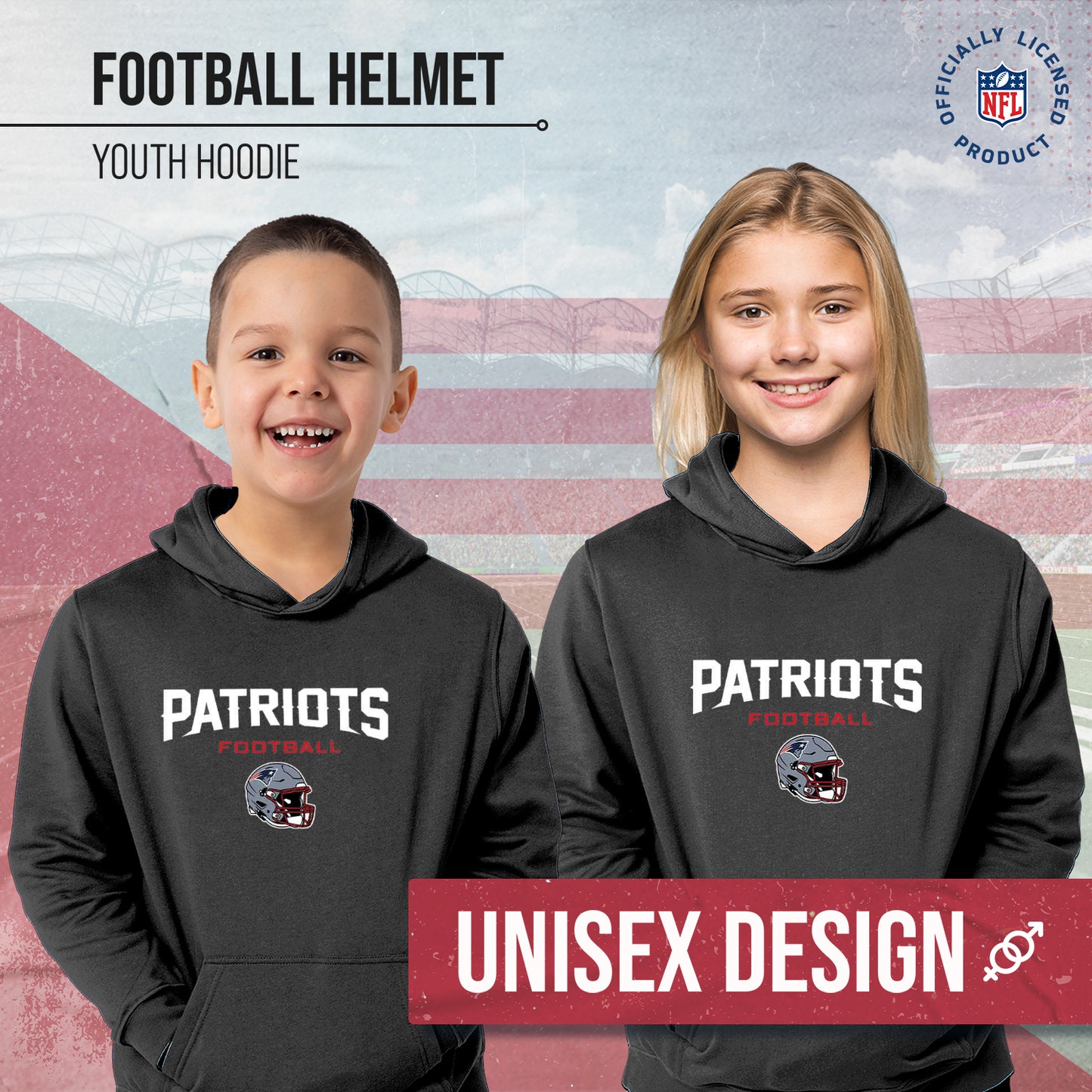 New England Patriots NFL Youth Football Helmet Hood - Charcoal