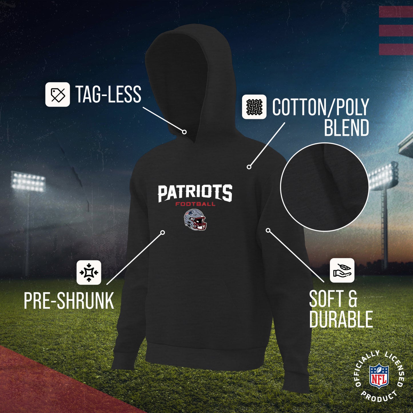 New England Patriots NFL Youth Football Helmet Hood - Charcoal