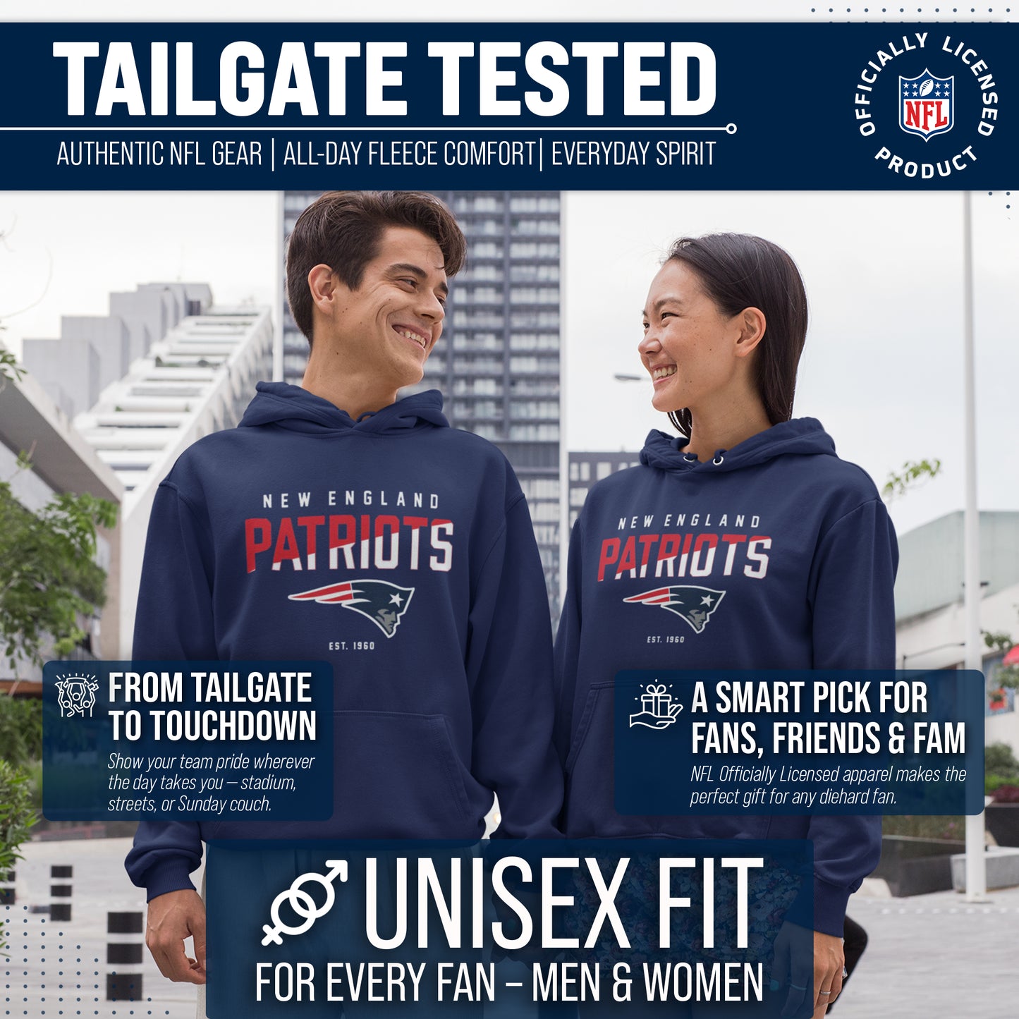New England Patriots Adult NFL Diagonal Fade Fleece Hooded Sweatshirt - Navy
